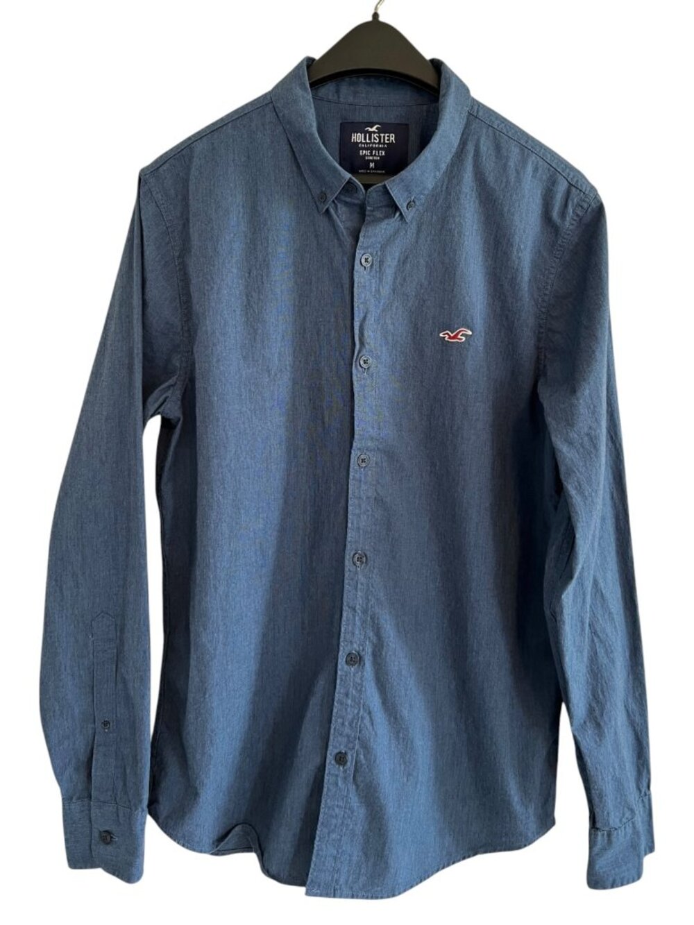 Hollister Shirt Mens Medium Blue Epic Flex Stretch Long Sleeve Button Down